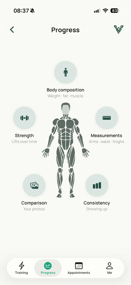 Fortschritt in der Vitek Fitness App