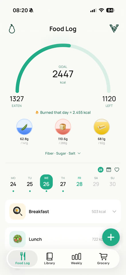 Ernährung in der Vitek Fitness App