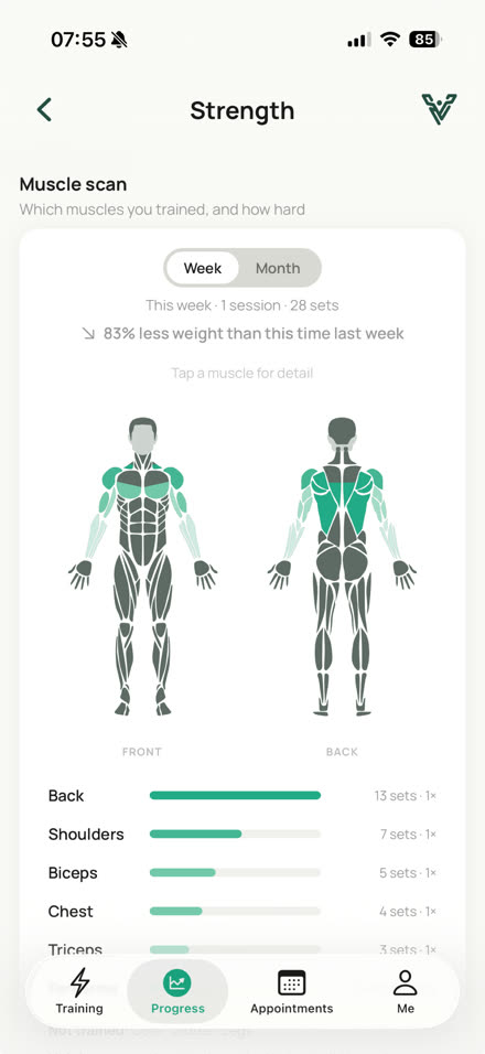 Muskel-Scan in der Vitek Fitness App